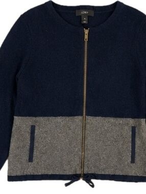 J.Crew Navy and Gray Zip-Up Sweater Small Casual
